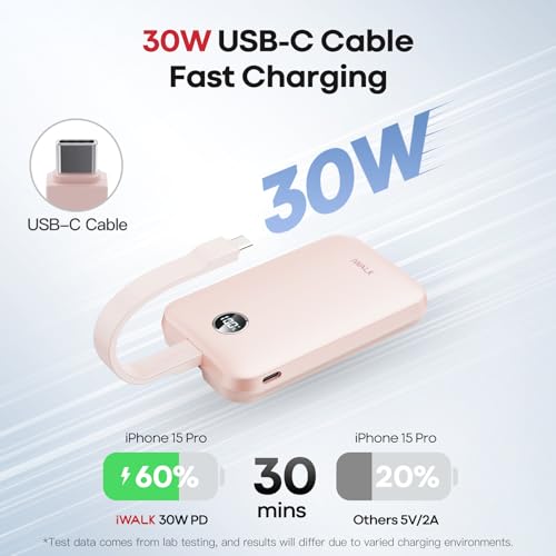 Image of iWALK Magnetic Power Bank 10000mAh, 30W Wireless Portable Charger with Fast Charging USB-C Cable,Qi2 Certified 15W Battery Pack with LED Display for iPhone 17 /16 /16 Pro /15 /14 /13 Series, Samsung Galaxy