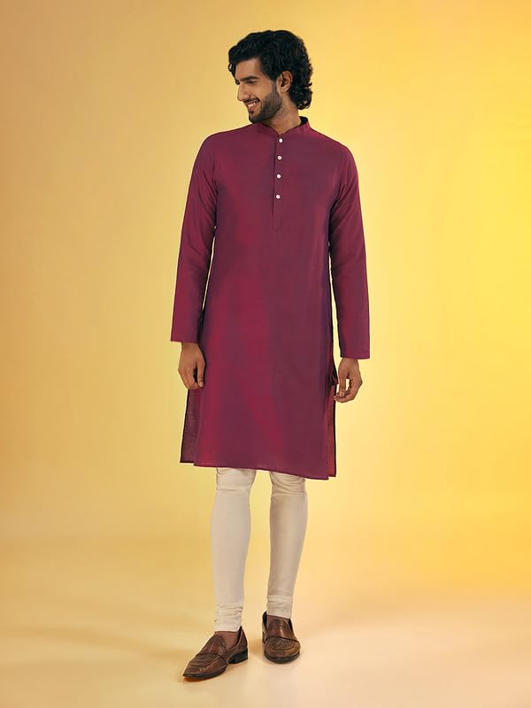 Image of KISAH Men Printed Kurta Jacket Set, Full Sleaves, Knee Length, Straight, Regular Fit, Mandarin Collar Ethnic Wear
