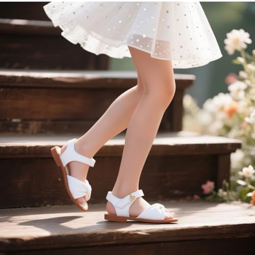 Image of THEE BRON Toddler Girls Sandals Wedding Flower Girl Dress Shoes Open Toe Flats