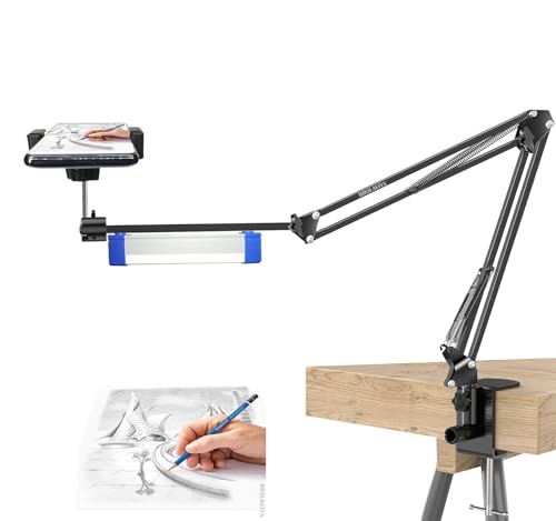 Image of BROLAVIYA Overhead Video Mobile Stand with 17cm Rechargeable LED Tube Light, New Extra-Long Arm, 1 /4 inch Head, 2 Way Clip Clamp, and Mobile Bracket, for Photography, Video, reels, Black