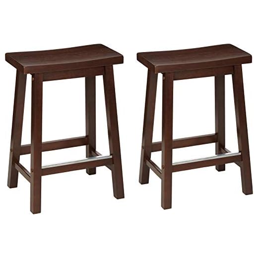 Amazon Basics Solid Wood Saddle-Seat Kitchen Counter-Height Stool - Set of 2, 24" Counter Stool, Walnut Finish
