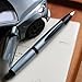 erofa Majohn A1 Press Fountain Pen Fine Nib with Box, Retractable Light Blue Metal Ink Pen with Converter Writing Set (Black Clip Version)