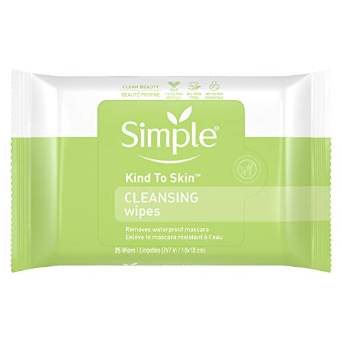 Simple Kind to Skin Facial Wipes Gentle and Effective Makeup Remover Cleansing Free from color and dye, artificial perfume and harsh chemicals 25 Wipes