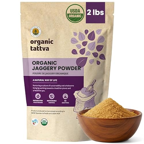 Organic Tattva Jaggery Powder (2 lbs) - Unique Powdered Sugar Substitute - Traditional Indian Gur Powder - Indian Sweetener with Zero Additives - USDA Certified Organic Sugar Substitute