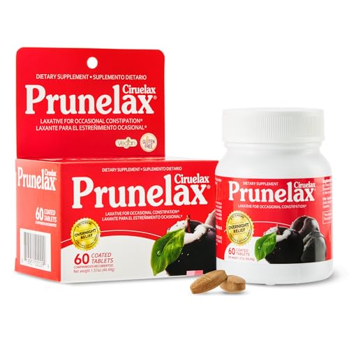 Prunelax Ciruelax Regular Strength Laxative Tablets - Overnight Relief for Occasional Constipation Senna Extract Vegan & Gluten-Free Fast-Acting Gentle Relief - 60ct
