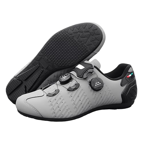 Treer Zapatillas Ciclismo Montañ Sin Cala, Zapatos Bicicleta Montaña/Carretera Hombre Calzado Bicicleta, Zapatillas de Ciclismo Base Goma Antideslizante Ligeros (Gris,43)