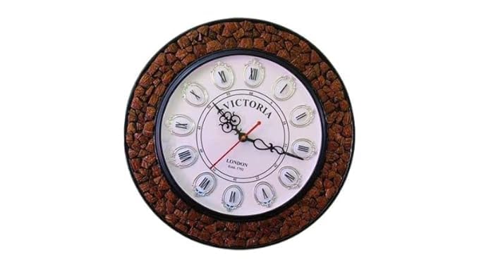 Image of Wooden Wall Clock Clock Handcrafted Wood Analog Clock Rudraksha Watch for Living Room Bed Room, Home Decoration