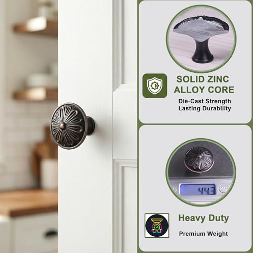 Image of Oil Rubbed Bronze Cabinet Knobs 10 Pack - Solid Zinc Alloy Single Hold Knob - 1.4 inch Dia Round Bronze Kitchen Handles for Cabinets and dresser Drawers, Vintage Bronze Drawer Pulls Dresser Drawer Knobs