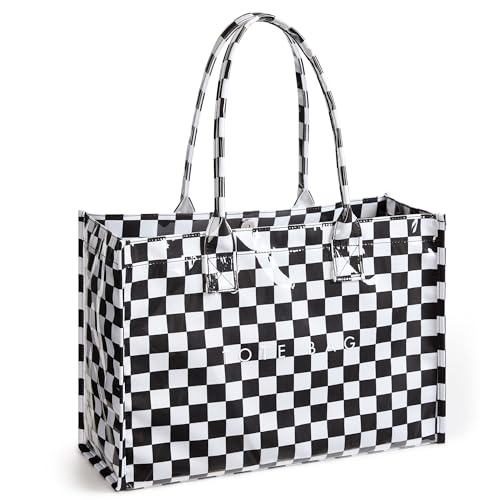 Image of KALIDI PVC Tote Bag Women's Kraft Paper Work Handbags Purses with Top Handle