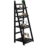 NO MORE TAG 4-Tier Ladder Shelf, Wood Ladder Bookshelf, Leaning Bookshelf with Storage Space, Ladder