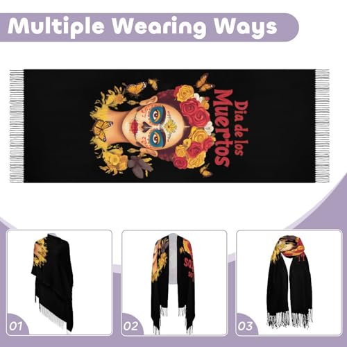 Celebrating Dia De Los Muertos Woman Scarf Soft Long Classic Tassel Edge Warm Scarf Fashion Shawl Wrap4