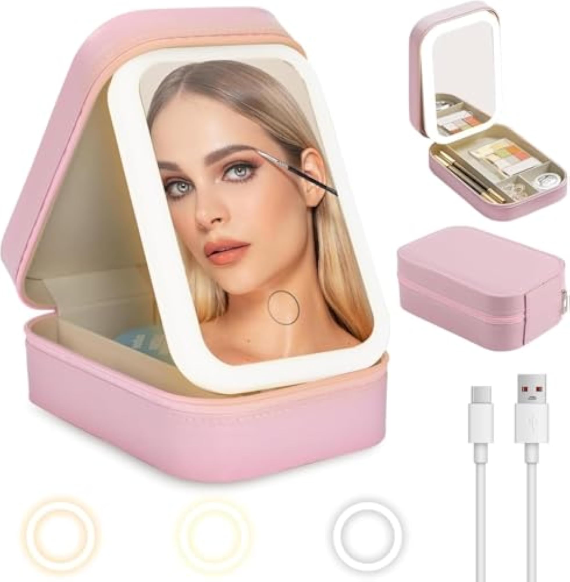 Portable Organizer Vanity Case for Women with LED Mirror