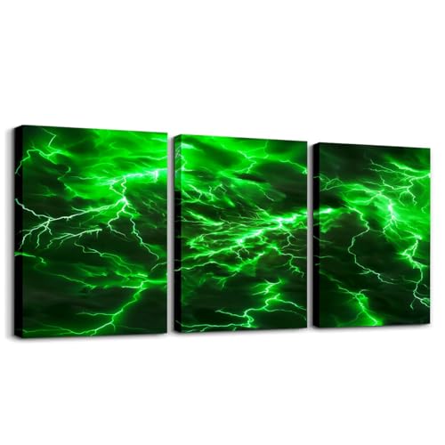 Peinture murale catastrophe naturelle encadrée avec finitions noir néon