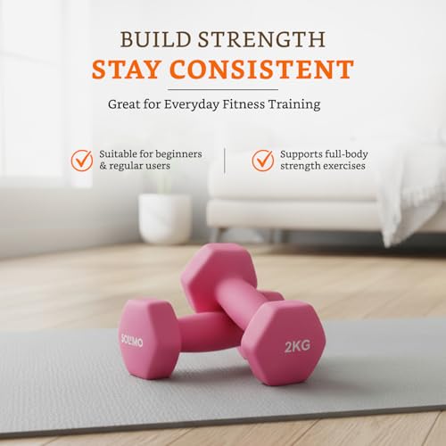 Image of Amazon Brand - Solimo Neoprene Dumbbell 2 kg, Set of 2 (Light Pink)