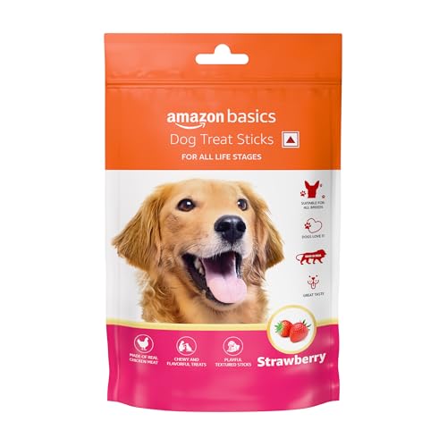 Image of Amazon Basics Soft Chewy Treat Sticks for Dogs - High Protein and Flavourful - Variety Pack All Flavours, 840gms (Pack of 6, 140gms x6) - Chicken, Blueberry, Starwberry, Banana, Spinach and Carrot