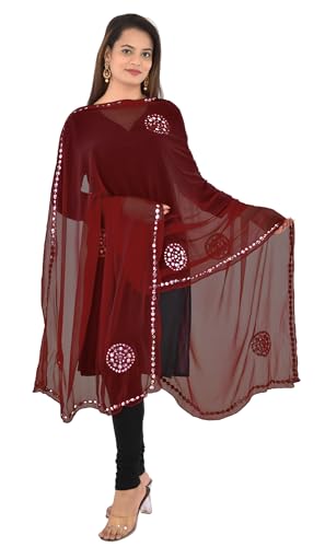 Image of YOUTHQUAKE Plastic Mirror Work Embroidered Chiffon Dupatta for Women & Girls