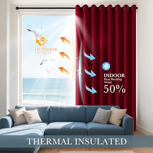 Image of PONY DANCE Christmas Burgundy Red Blackout Curtains and Drapes, Thermal Insulated Solid Rod Pocket Blackout Draperies /Panels for Gift (2 Panels, W 42 x L 36 inches, Red)