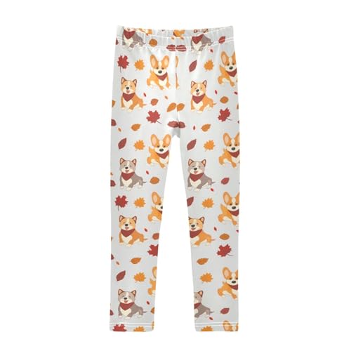 Cute Dogs Girls' Leggings Toddler Doodles Autumn Leaf Kids Yoga Pants Dance Active Tights 4T
