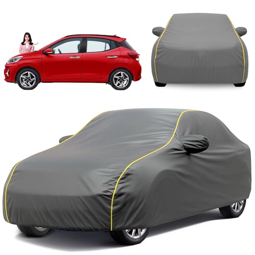Image of Waterproof Car Cover for Hyundai Grand I10 Nios UV & Weather Protection, Soft Cotton Lining, Windproof Elastic Hem, Adjustable Buckle, Mirror & Antenna Pockets, Durable & Scratch-Resistant (Grey)