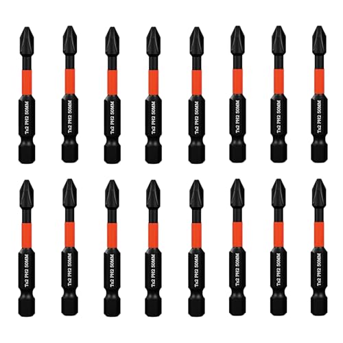 16 PCS 50mm PH2 Impact Duty Phillips Screwdriver Drill Driver Bits Sets 1/4 Inch Standard Hex Fitting Magnetic Screwdriver Bits for Impact Drivers Compatible with Dewalt Milwaukee Bosch Makita