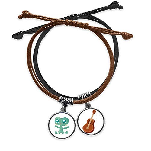 Pulsera de cuero de monstruo extraterrestre verde con guitarra y cuerda de mano