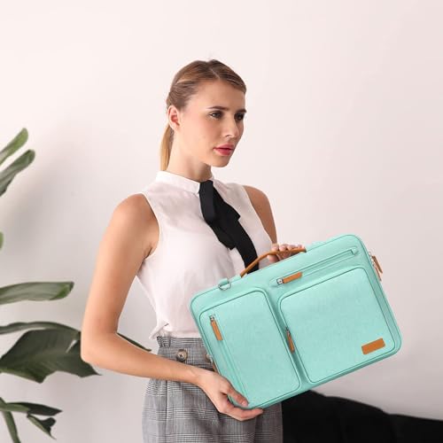 Image of MOSISO 360 Protective Laptop Shoulder Bag,14 inch Computer Bag Compatible with HP Lenovo Dell ASUS Acer, HP, Dell Latitude, Lenovo,Side Open Messenger Bag with 4 Zipper Pockets&Handle, Aqua Green