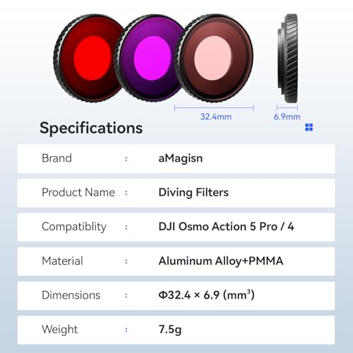 Honbobo Tauchfilter für DJI Osmo Action 5 Pro Hellrot/Rot/Violett Filter Unterwasser Filter Objektiv Schutz Zubehör für DJI Osmo Action 5 Pro 4 (Light Red)