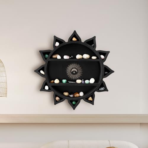 FwQoFvk Crystal Display Shelf Wall Mounted Stone Display Shelf Decorative Home Floating Shelf Wooden Shelf Jewelry Storage Holder Wall Decor with Hooks for Wall Gemstones Statues Art Small Plants