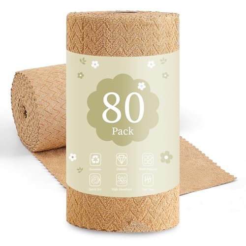 Image of 80 Pack Microfiber Cleaning Cloth Roll Reusable Paper Towels 12 inchx12 inch Tear Away Cloth,Absorbent Dish Rags for House Kitchen,Wash Cloths,Lint Free Rags for Window Cars Cleaning Supplies
