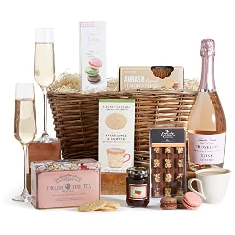 Celebration Prosecco Gift Set - Exclusive Mothers Day Hamper for Women with Elegant Biscuits, Premium English Tea, French Macarons & More | Indulgent Prosecco Hamper for Couples By Clearwater Gift Cover