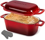 NutriChef Moule à Pain en Fonte Émaillée avec Couvercle – Cocotte Ovale Dutch Oven 2,7 L pour Pain au Levain, Pain Artisanal, Cuisson Vapeur, Rôtir, Mijoter, Four 260 °C, Gants Silicone