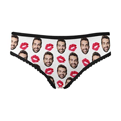 Custom Face Photo Red Lip White Women's High-Cut Brief Panty Underwear for Girl Friend Wife XL
