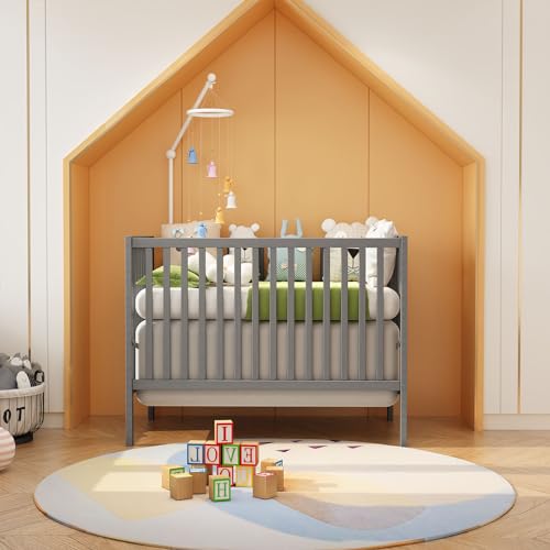 Image of HZANHY 5-in-1 Convertible Crib, Baby Crib, Converts from Baby Crib to Toddler Bed, Daybed and Full-Size Bed Frame, Fits Standard Full-Size Crib, Baby Bed Grey (Mattress not Included