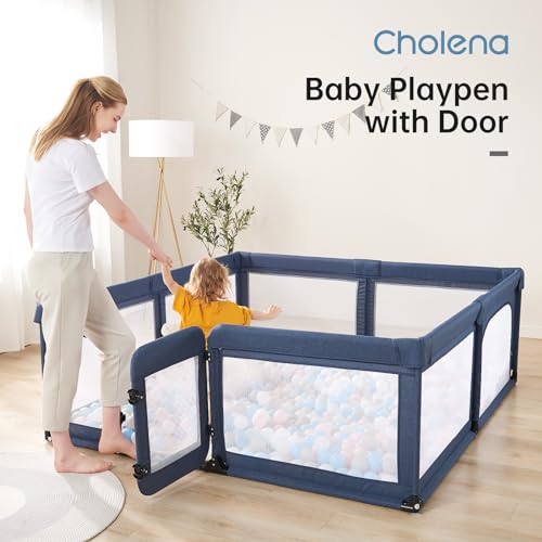 Image of Baby Playpen,Extra Large Playpen for Babies and Toddlers, Sturdy Play Pen Play Yard with Safety Gate,79 inchx71 inchBaby Play Pen(Blue)