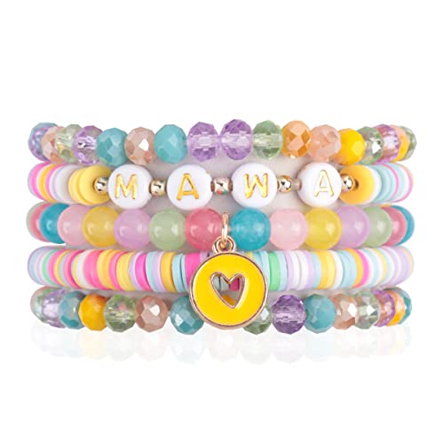 Image of RIAH FASHION Inspirational Multi Layer Bead Stacking Strand Stretch Statement Bracelets - Religious Message, Boho Wood Slip-on Cuff Christian Prayer Bangle Set