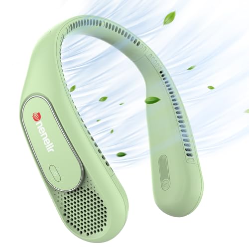 Dnenellr Ventilador de Cuello, 6000mAh Ventilador Cuello Portátil USB Recargable, Ventilador de Cuello Colgante Sin Hojas con 3 Velocidades Para Coche Deporte Oficina Hogar Viajar Acampar - Verde