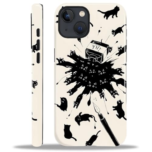 Coque pour iPhone 15 motif chat d'encre pour protéger votre smartphone avec style au bureau