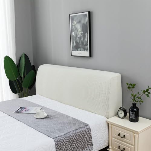 Image of HOMETHREADS Stretchable Lycra /Velvet Bed Headboard Cover Soft BedHead Dust-Proof Cover,Head Back Protector for Your Leather /Cloth /Wooden Bedside| 3 to 3.3 Feet Single Bed Back Cover (White, 90x65cm)