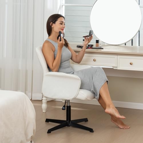 Silla de tocador boucle blanca con base giratoria y patas cruzadas 3