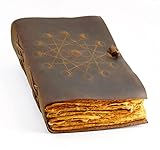 ThoughtSpace Journals Vintage Leather Journal with Lush Vintage Deckle Paper (5x7 in, Blank) - Spell Book of Shadows - Grimoire Journal - Fantasy Medieval Gifts - Sketchbook - Antique Scrapbook