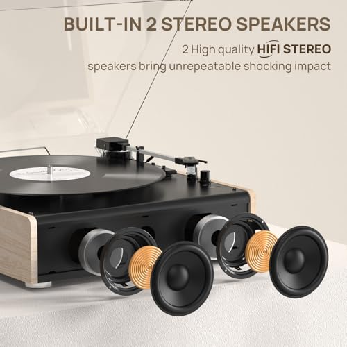 Vinyl Record Player Bluetooth Wireless Turntable with Built-in Speakers and 3 Speed Belt-Driven Vintage Phonograph Record Player with Magnetic Cartridge, RCA Out, Aux in, Headphone Jack (White) - Les Beatles, Paul McCartney, John Lennon, RIngo Starr, George Harrison Vinyl Record Player Bluetooth Wireless Turntable with Built-in Speakers and 3 Speed Belt-Driven Vintage Phonograph Record Player with Magnetic Cartridge, RCA Out, Aux in, Headphone Jack (White) – Image 4