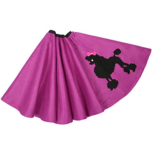 50s Womens Costume Accessory Set - 1950s Poodle Skirt, Chiffon Scarf, Cat Eye Glasses,Bobby Socks w/Poodle Applique (Purple)