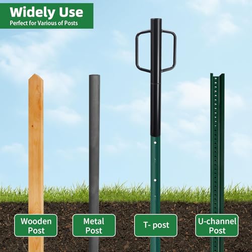 Zaunpfostenrammer, 80 cm Pfostenrammer mit Griff, 6.8 cm Innendurchmesser Handpfostenrammer, 5 KG Hochleistungs Schwarzstahl T Pfostenrammer, Handramme für U-Zaunpfosten und Holzpfosten