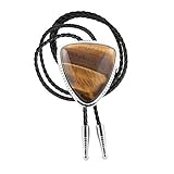 Tochispa Brown Bolo Tie,handmade Western Cowboy Tiangle Tiger Eye Stone Leather silver Alloy Tips Ne