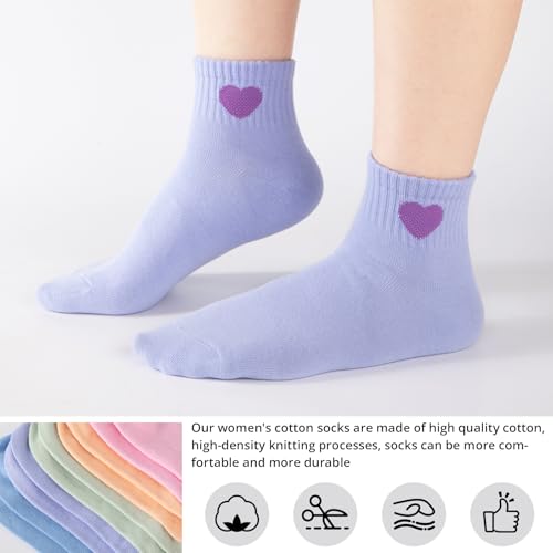 eallco Womens Cute Ankle Socks Cotton Crew Quarter Above Ankle High Socks Heart Design 5 Pairs4