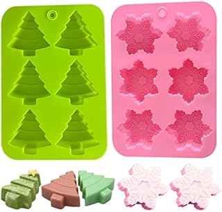 Silicone Mould Tree Snowflake Chocolate Moulds Soap Wax Melt Candy Cake Muffin Jelly Baking Molds for Home Party Christmas Xmas Cake Decoration DIY Gift DIY