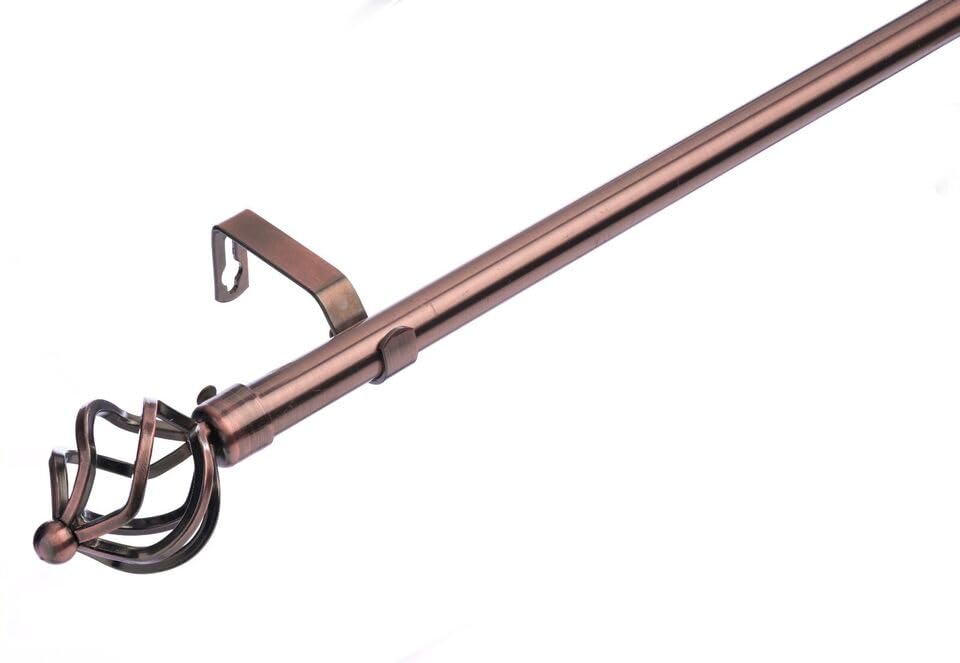 Lister Cartwright 19 mm Curtain Pole for Windows, Extendable 70–120 cm, Antique Copper Metal Rod with Cage Finials, Adjustable Drapery Pole for Eyelet Curtains, Living Room,Bedroom Non Slip — image 1