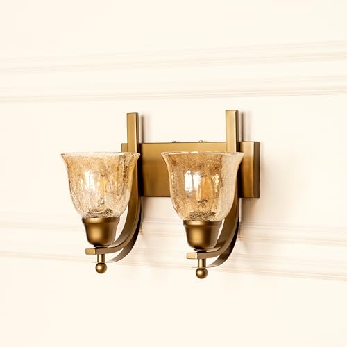 Image of Divine Trends Antique Brass Finish Double J Wall Light with Cup Crackled Glass Golden Luster for Living Room, Bedroom, Home Decoration, Hotel Wall Lamp Pack of 1