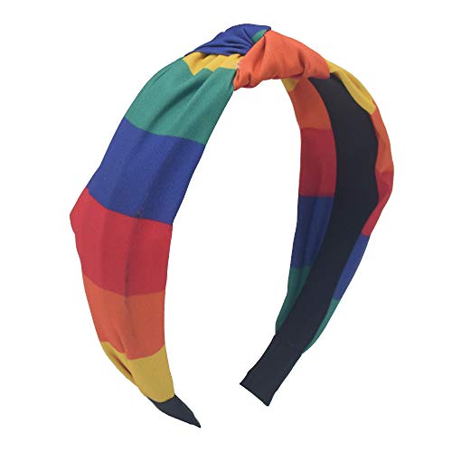 MHDGG Headband for Women,1Pcs Rainbow Knotted Striped Wide Bow Headbands Bandana Headband Hair Hoops Accessories Hair Hoops with Bow Cross Head Band Wrap,Color