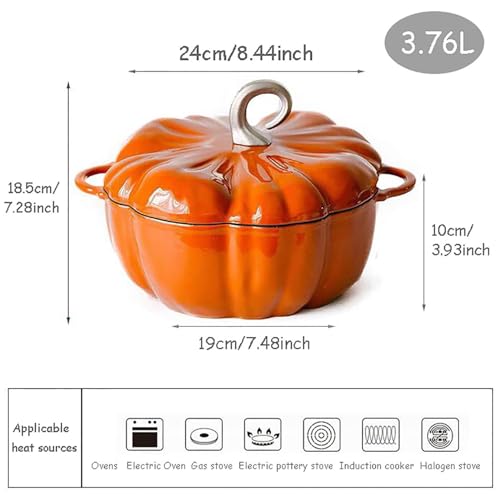 4qt Pumpkin Cocotte,Pumpkin Cast Iron Dutch Oven,3.7l Pumpkin Shape Cooking Pot Enamel Pot,pumpkin Pot With Lid,stew Pot Soup Pot,serves 3-5,halloween Thanksgiving Decor Pot Gift - Image 8